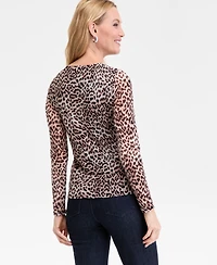 I.n.c. International Concepts Women's Twist-Neck Printed Mesh Top, Macy's Exclusive