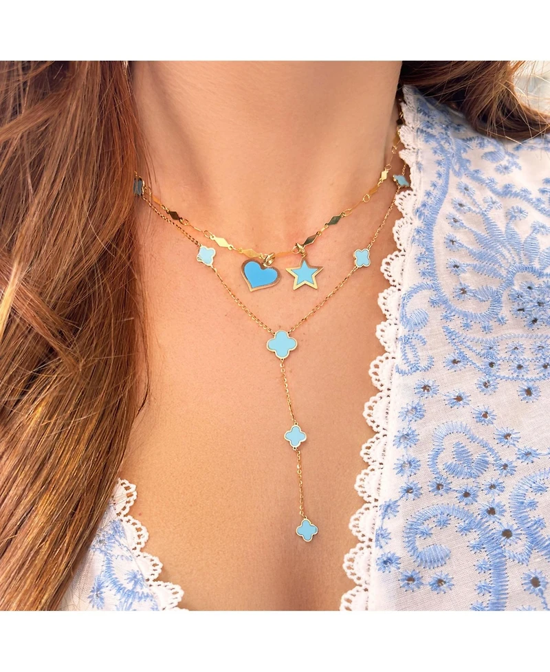 The Lovery Turquoise Clover Station Lariat Necklace 14K Gold