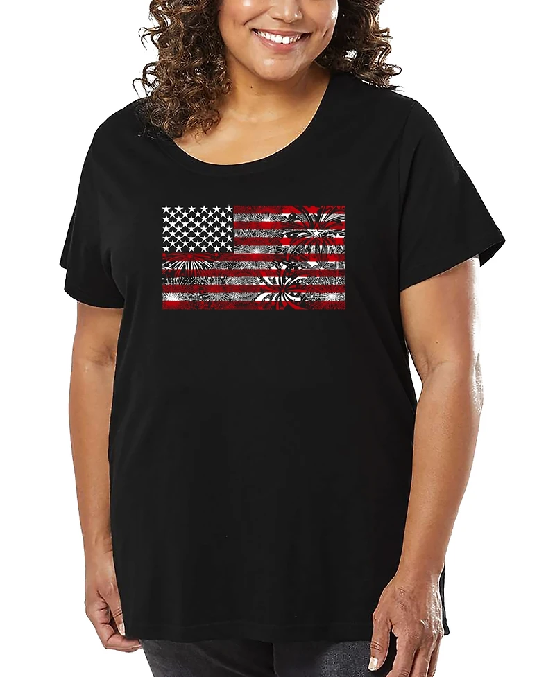 La Pop Art Plus Fireworks American Flag T-Shirt