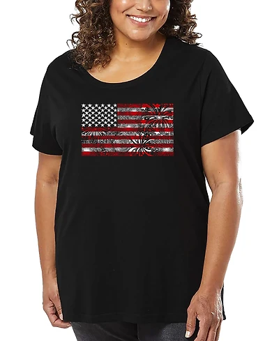 La Pop Art Plus Fireworks American Flag T-Shirt