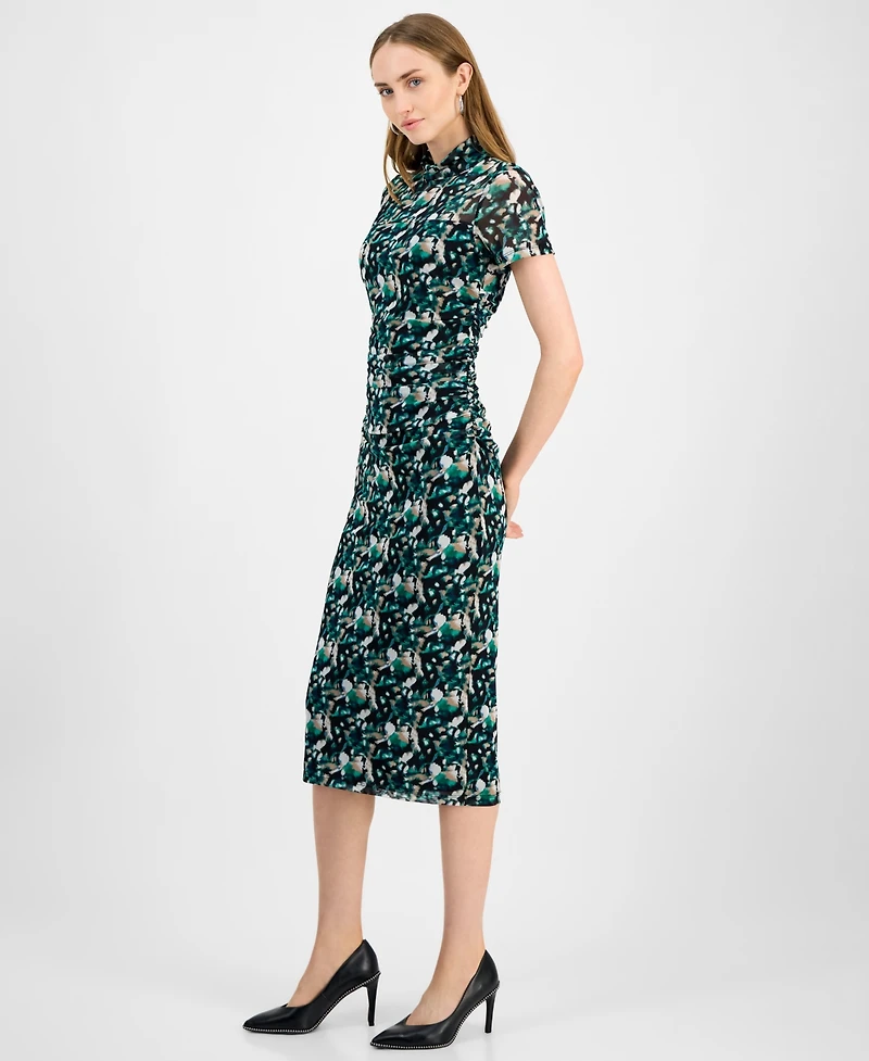Bar Iii Women's Printed-Mesh Mock-Neck Midi Dress, Macy's Exclusive