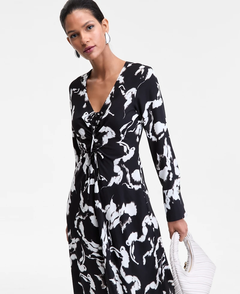 I.n.c. International Concepts Women's Drawstring-Front V-Neck Midi Dress, Macy's Exclusive