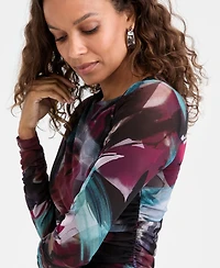 I.n.c. International Concepts Petite Ruched Abstract-Print Top, Macy's Exclusive