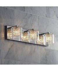 Coco Modern Wall Mount Light Chrome Silver Metal Hardwired 20.5" Wide 3-Light Fixture Clear Glass Shade Crystal Accents for Bathroom Vanity Mirro
