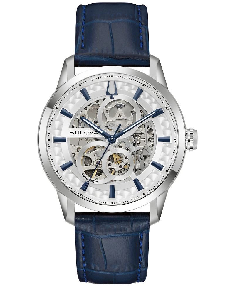 Bulova Men's Classic Sutton Automatic Blue Leather Strap Watch 40mm