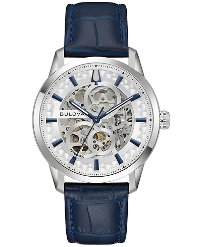 Bulova Men's Classic Sutton Automatic Blue Leather Strap Watch 40mm