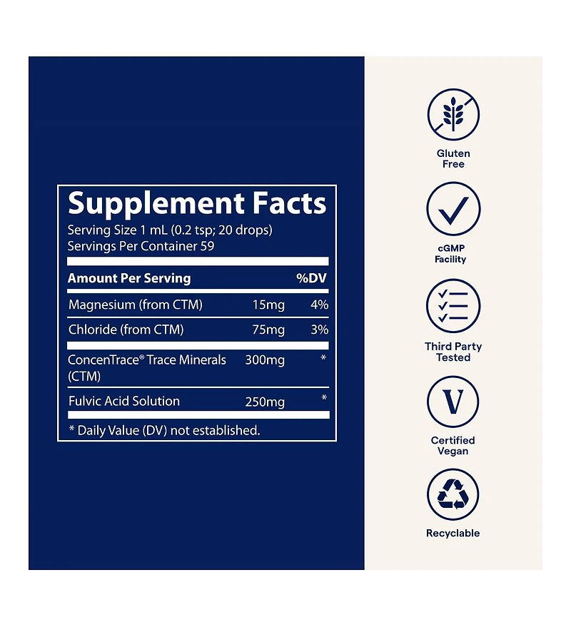 Trace Minerals Ionic Fulvic Acid 250mg - Essential Mineral Supplement to Support Hydration & Energy Production - Aids Muscle Endurance