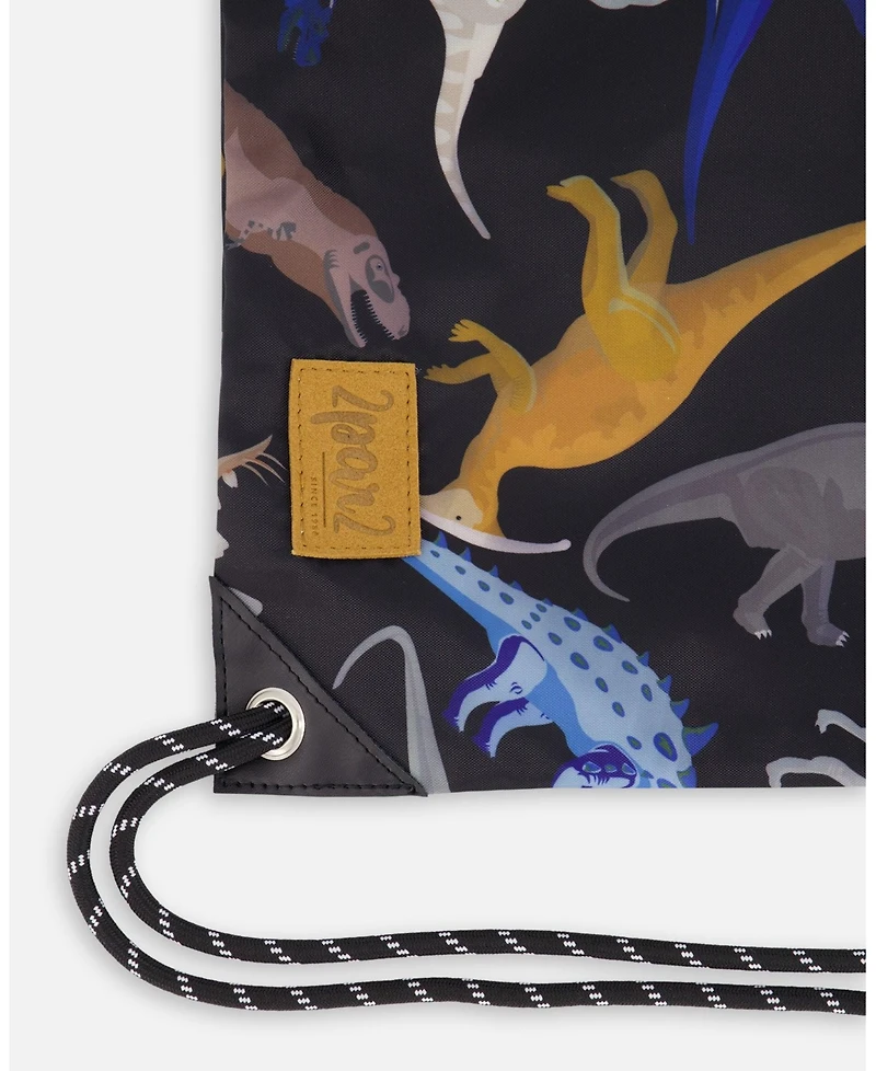 Deux par Deux Boy Drawstring Bag Black Dinosaur Print - Toddler|Child