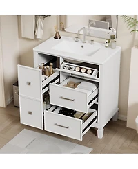 Casainc 30" Bathroom Vanity with Ceramic Sink, Flip-Out Drawer for Plumbing, Soft Close Drawers