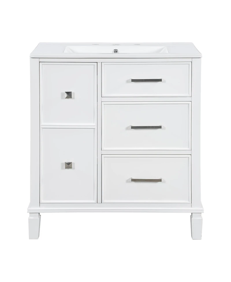 Casainc 30" Bathroom Vanity with Ceramic Sink, Flip-Out Drawer for Plumbing, Soft Close Drawers