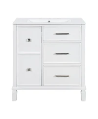 Casainc 30" Bathroom Vanity with Ceramic Sink, Flip-Out Drawer for Plumbing, Soft Close Drawers