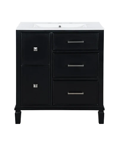 Casainc 30" Bathroom Vanity with Ceramic Sink, Flip-Out Drawer for Plumbing, Soft Close Drawers