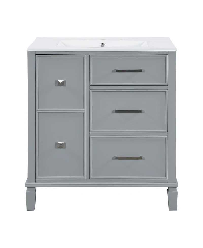 Casainc 30" Bathroom Vanity with Ceramic Sink, Flip-Out Drawer for Plumbing, Soft Close Drawers