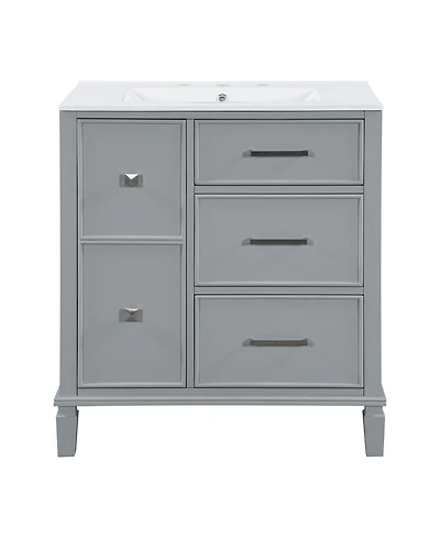 Casainc 30" Bathroom Vanity with Ceramic Sink, Flip-Out Drawer for Plumbing, Soft Close Drawers