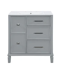 Casainc 30" Bathroom Vanity with Ceramic Sink, Flip-Out Drawer for Plumbing, Soft Close Drawers