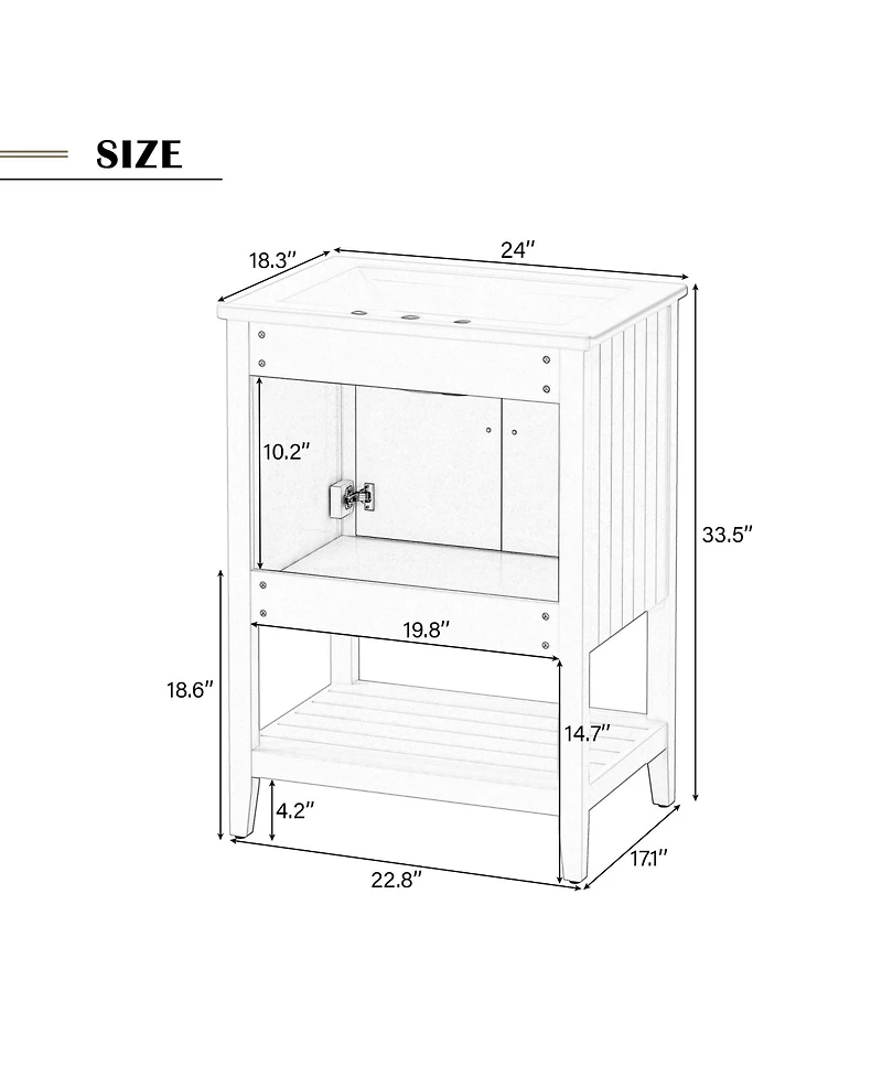 Casainc 24" Modern Bathroom Vanity with Ceramic Sink, Solid Wood Frame & Open Shelf
