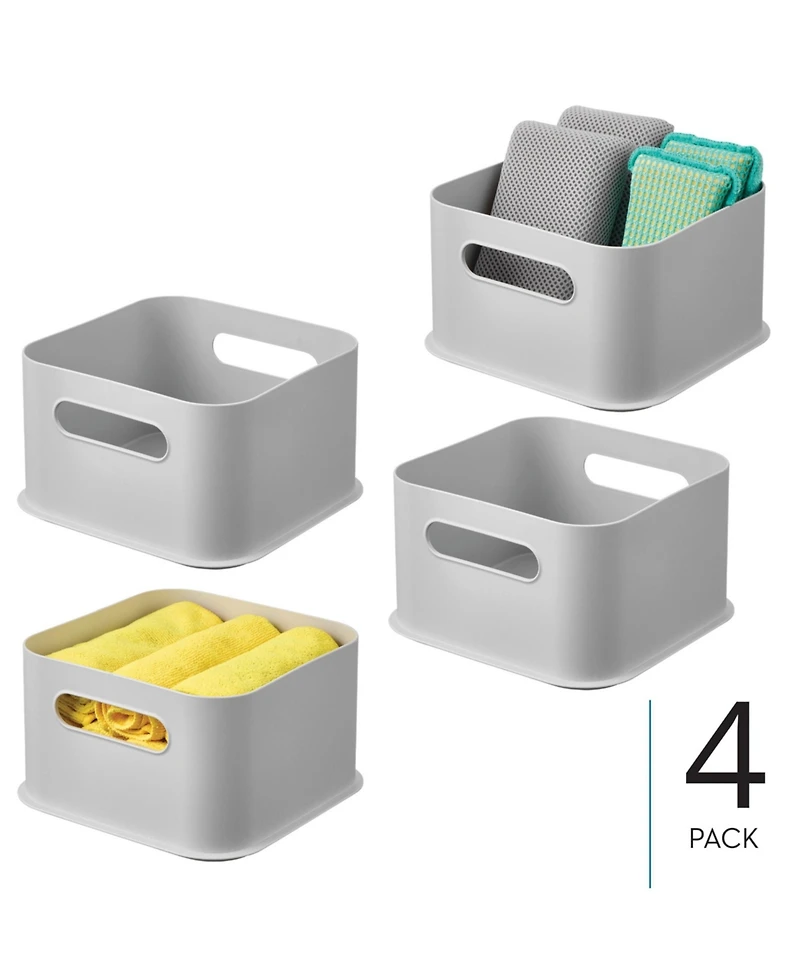 mDesign Plastic Pantry Storage Bin with Handles - Set of 4 - Gray - Made in Usa