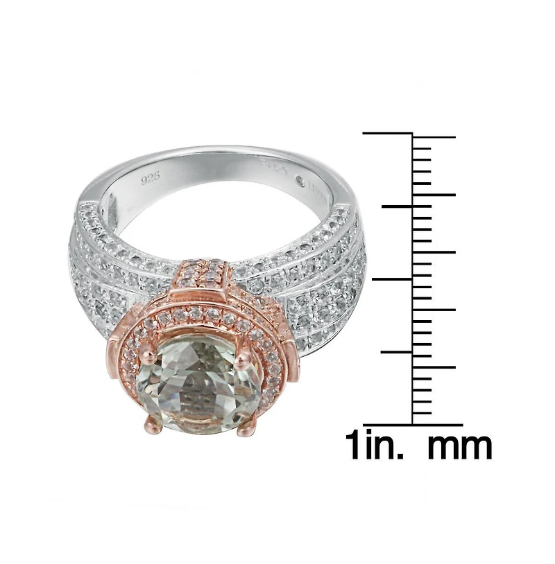 Suzy Levian New York Two-Tone Sterling Silver Round Cut Center Topaz Cocktail Milano Ring