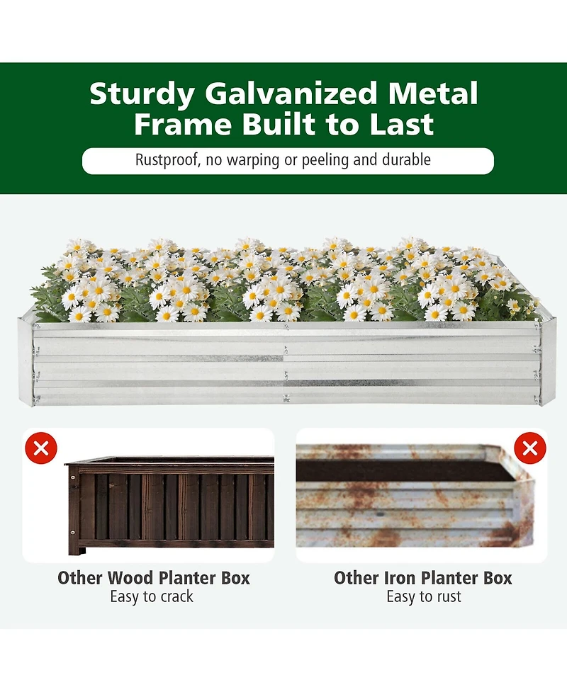 Gymax 6 x 3 x 1FT Galvanized Raised Garden Bed Heavy-Duty Elevated Rectangle Plant Box