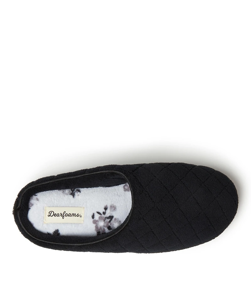 Dearfoams Women's Leslie Quilted Microfiber Terry Memory Foam Clog House Slipper