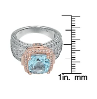 Suzy Levian New York Two-Tone Sterling Silver Cushion Cut Center Topaz Cocktail Milano Ring