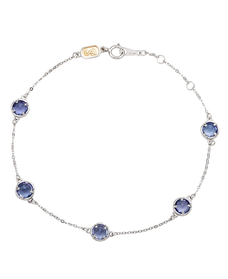 Suzy Levian 14K Gold 1.25 Cttw Round Cut Tanzanite Station Bracelet