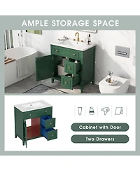 Casainc 30" Bathroom Vanity with Sink Top, Cabinet with Door and Two Drawers, Solid Wood Frame, One Package