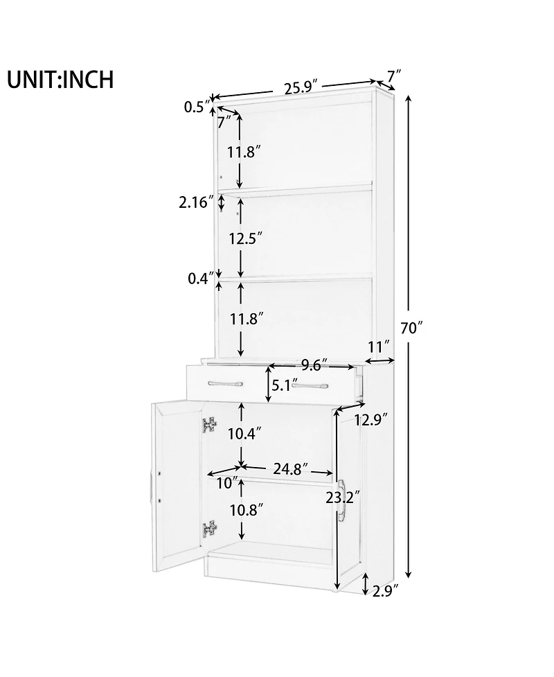 Casainc Bathroom Storage Cabinet, Two Doors, Drawers, Adjustable Shelf & Three Open Shelves