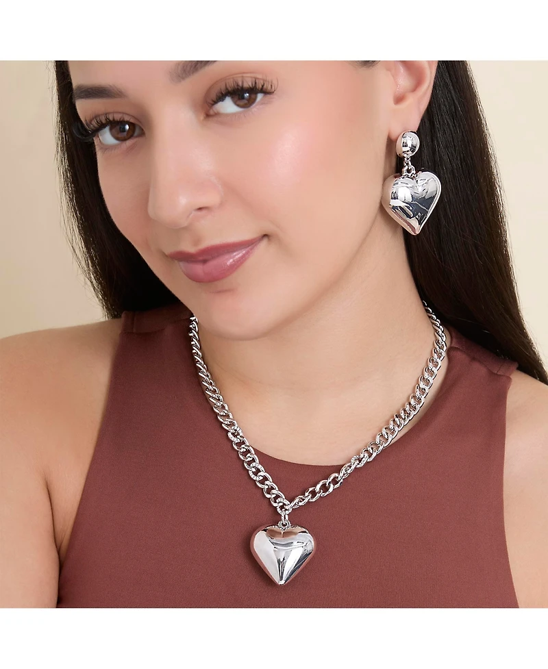 Jessica Simpson Puffy Heart Statement Stud Earrings in Silver-Tone