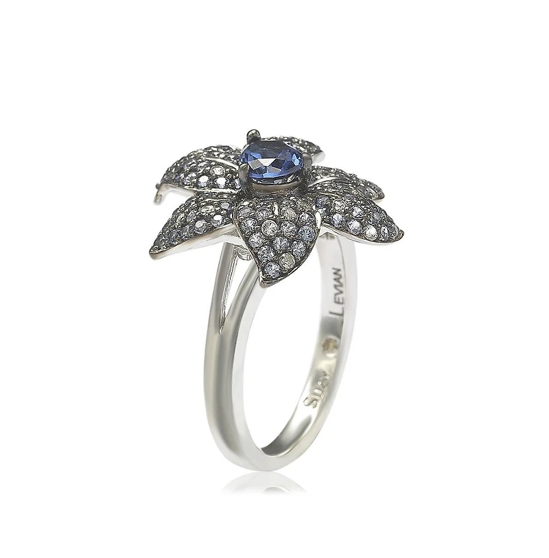 Suzy Levian New York Suzy Levian Sterling Silver Sapphire & Created White Sapphire Exotic Flower Ring