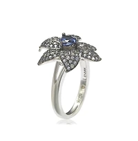 Suzy Levian New York Suzy Levian Sterling Silver Sapphire & Created White Sapphire Exotic Flower Ring