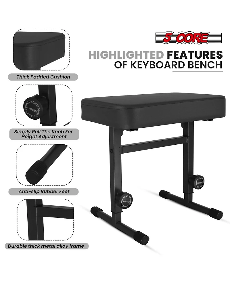 5 Core Keyboard Bench 3" Padded Cushioned Piano Stool Height Adjustable Guitar Seat Folding Portable