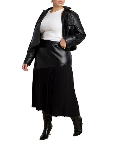 Eloquii Women's Plus Mixed Media Pleated Skirt