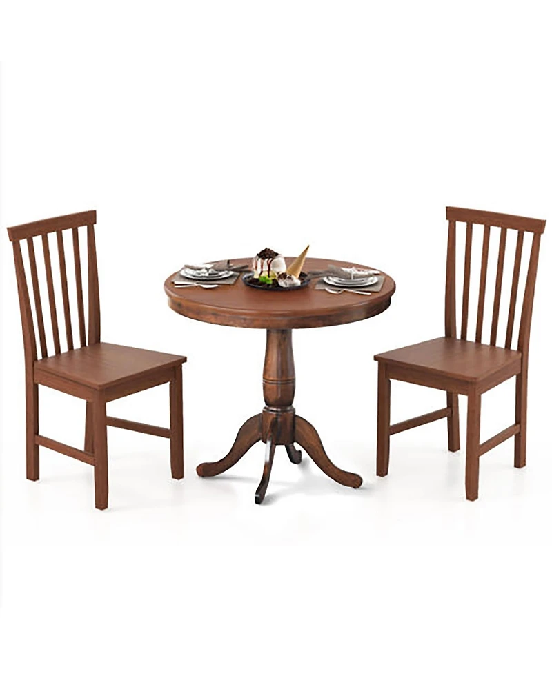 Gymax 3-Piece Dining Kitchen Table Dining Set Mid-Century Round WoodenTable & 2 Chairs