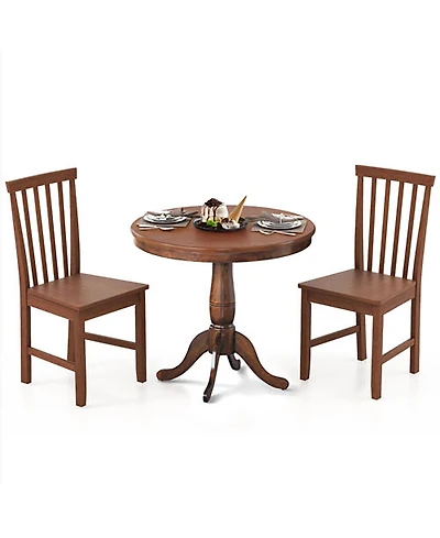 Gymax 3-Piece Dining Kitchen Table Dining Set Mid-Century Round WoodenTable & 2 Chairs