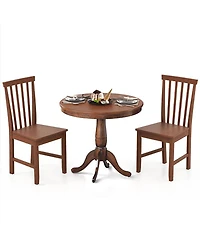 Gymax 3-Piece Dining Kitchen Table Dining Set Mid-Century Round WoodenTable & 2 Chairs