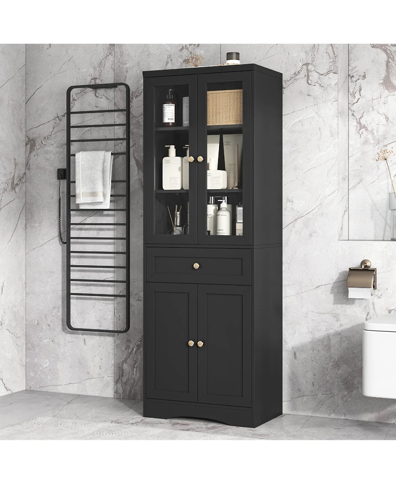 Casainc Tall Bathroom Storage Cabinet, Four Doors, Drawers, Adjustable Shelf