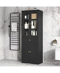 Casainc Tall Bathroom Storage Cabinet, Four Doors, Drawers, Adjustable Shelf