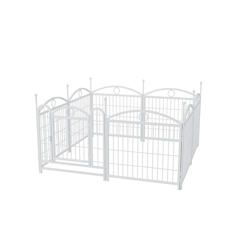 Aostirmotor 24 in H. 8 White Panels Heavy Duty Metal Dog Pen Pet with Door for Large Medium Small Dogs Indoor Outdoor