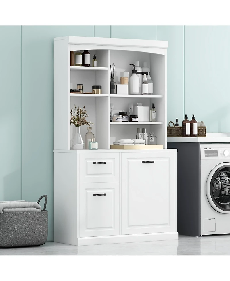 Casainc Bathroom Storage Cabinet with Tilt-Out Hamper, 70.9" Tall Organizer, Drawers & Adjustable Shelves