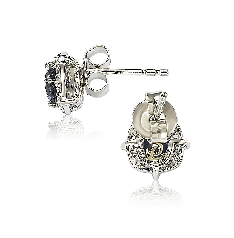 Suzy Levian New York Sterling Silver Sapphire 0.66cttw Halo Stud Earrings