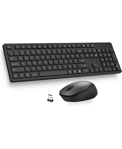 Risokeys Wireless Keyboard and Mouse Combo, Full-Sized Ergonomic Computer Keyboard, 2.4GHz Cordless Keyboard Silent Mouse Set with 2-in-1 Usb Receiver