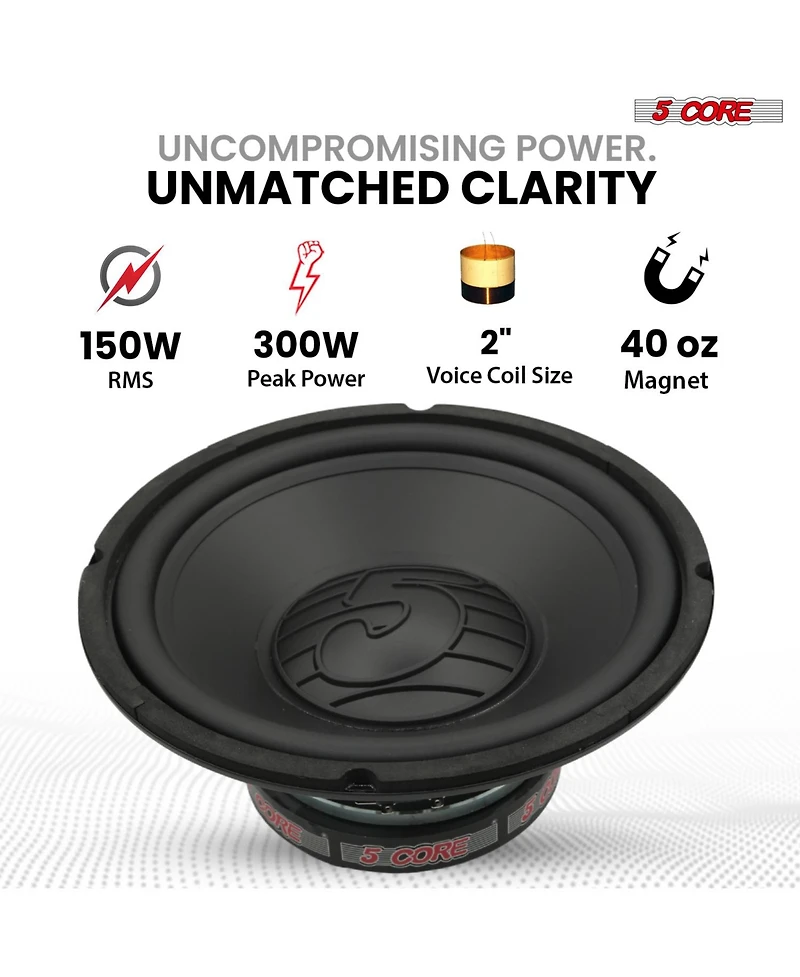 5 Core 10 Inch Woofer Pair 300W Car Subwoofer 4Ohm Replacement Deep Sub w Poly Cone
