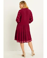 June + Vie Women's Plus Size Coraline Embroidered Peasant Dress