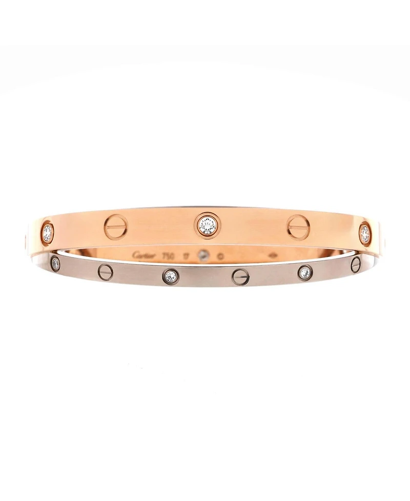 Pre-Owned Cartier Double Love Bracelet 18K Rose Gold with 18K White Gold with Diamonds