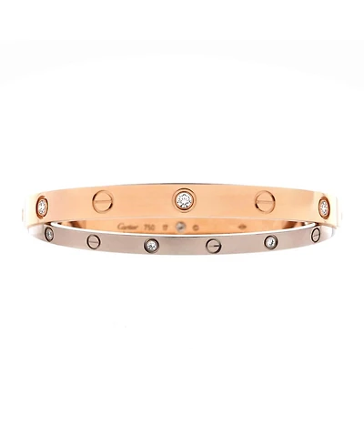 Pre-Owned Cartier Double Love Bracelet 18K Rose Gold with 18K White Gold with Diamonds