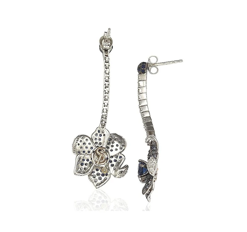 Suzy Levian New York Sterling Silver Sapphire & Created White Flower Petal Drop Dangle Earrings