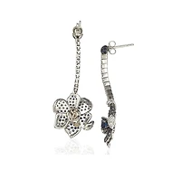 Suzy Levian New York Sterling Silver Sapphire & Created White Flower Petal Drop Dangle Earrings