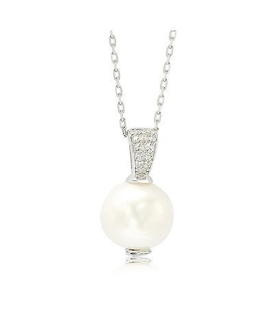 Suzy Levian New York Sterling Silver Pearl & White Sapphire Classic Solitaire Pendant