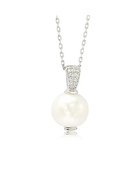 Suzy Levian New York Sterling Silver Pearl & White Sapphire Classic Solitaire Pendant